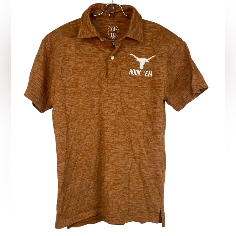 Wes and Willy Orange Short Sleeve Polo Shirt Texas Longhorn Boys Large (14-16)